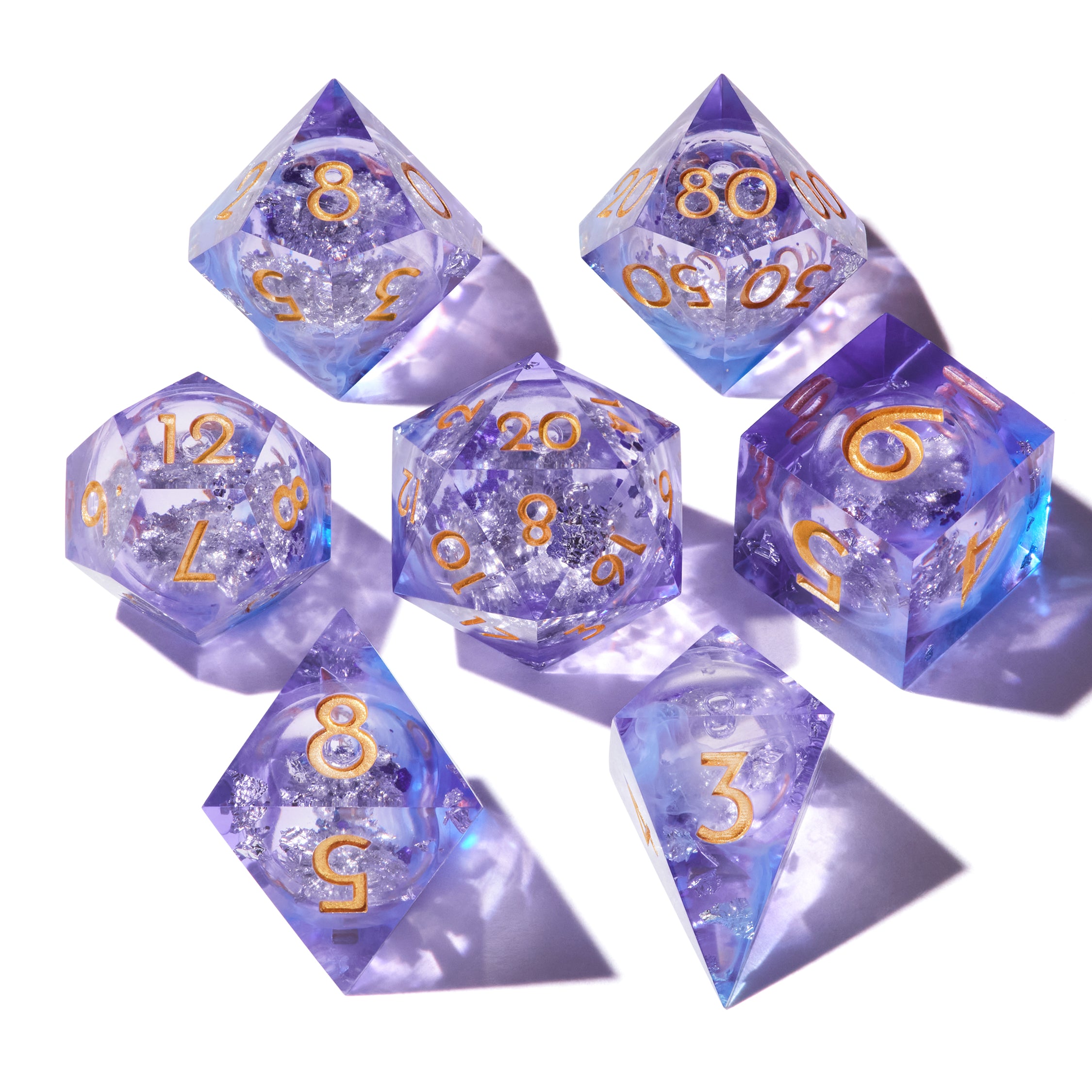 Lavender Crystal Liquid Core Dice Set