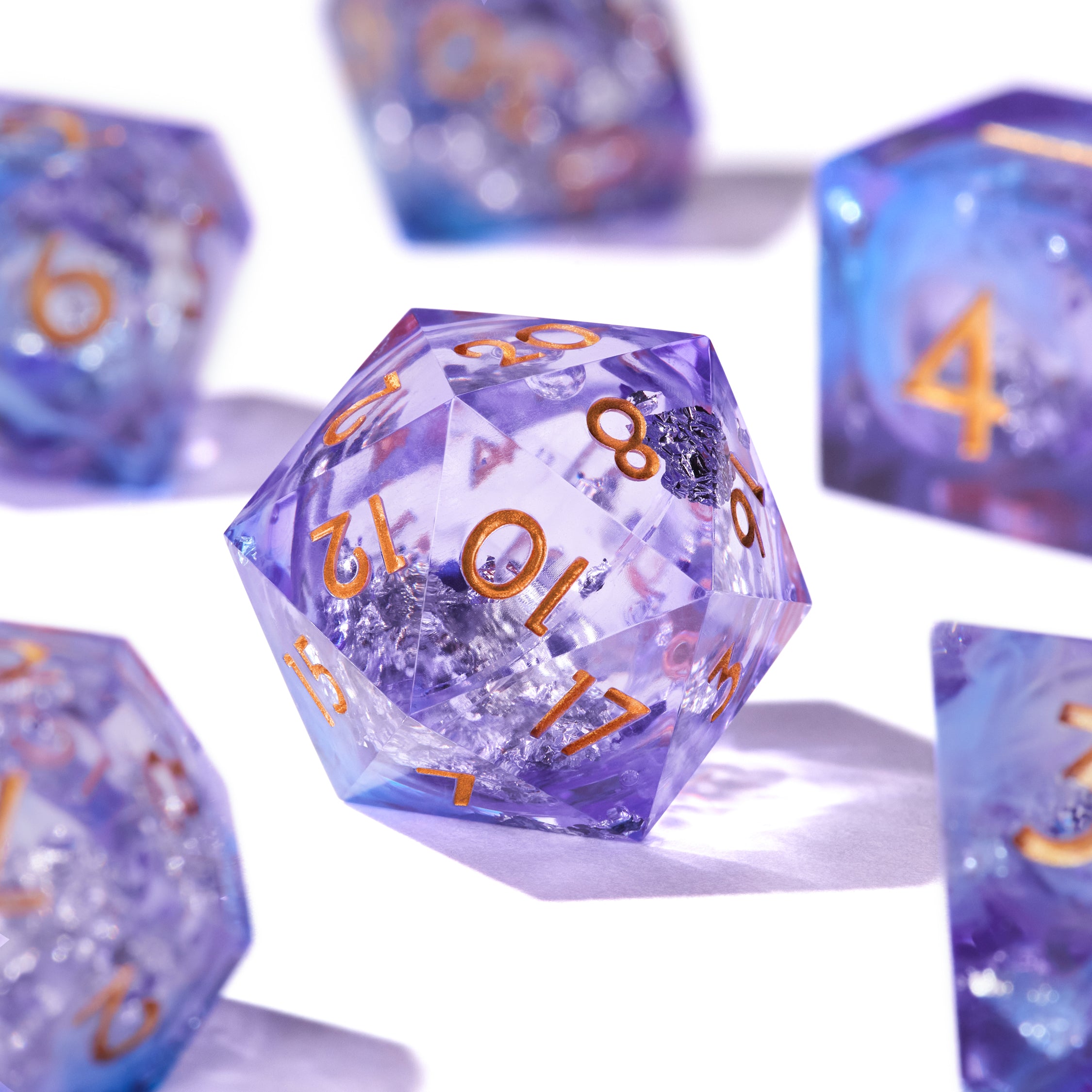 Lavender Crystal Liquid Core Dice Set