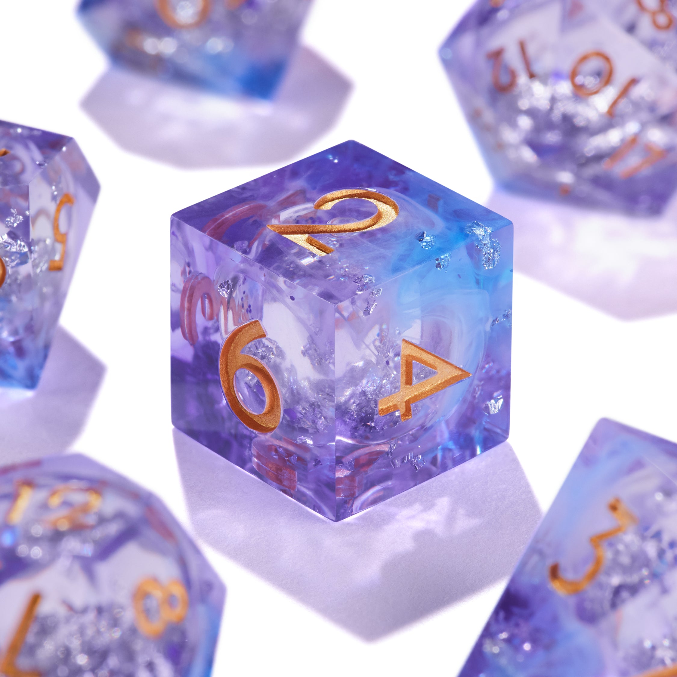 Lavender Crystal Liquid Core Dice Set