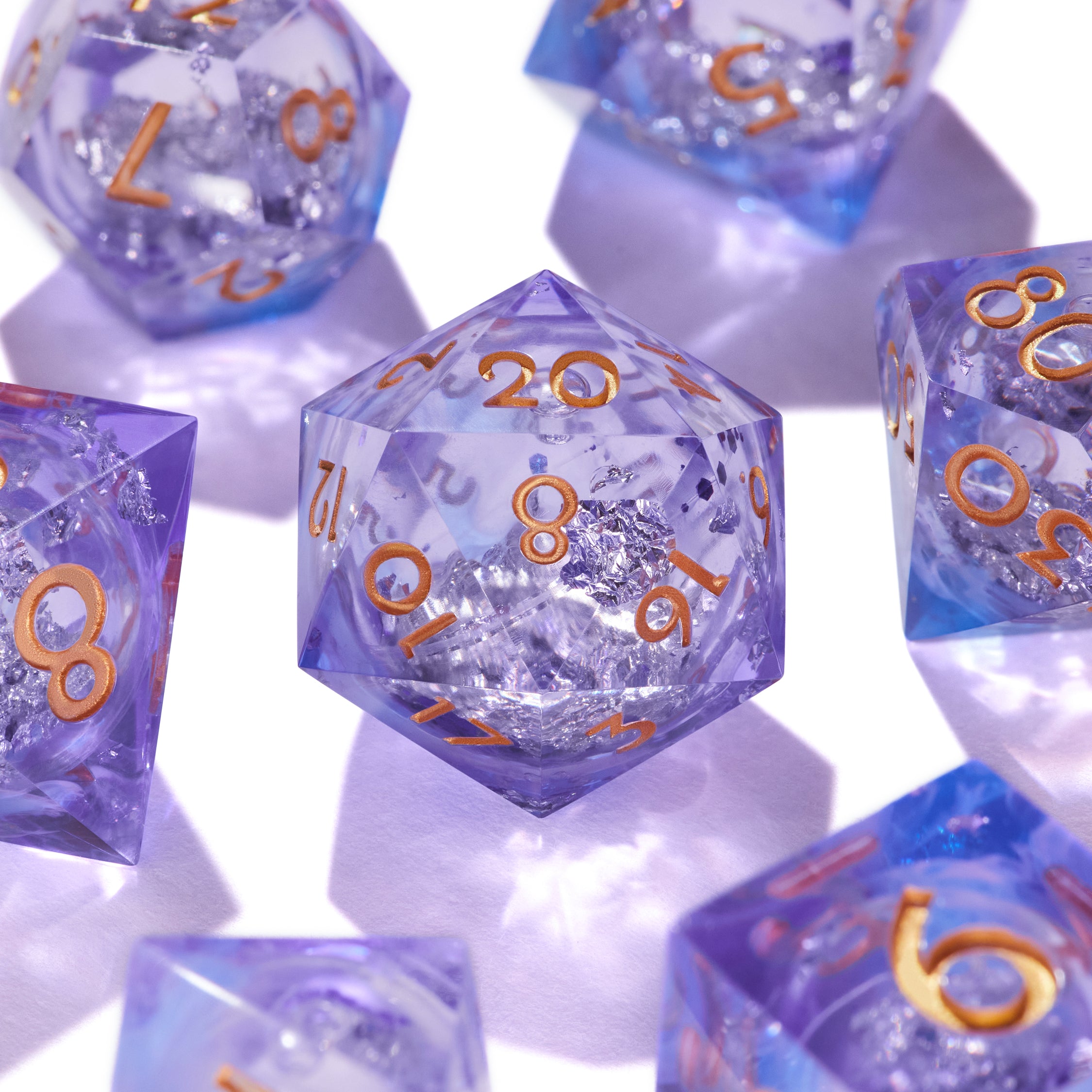 Lavender Crystal Liquid Core Dice Set