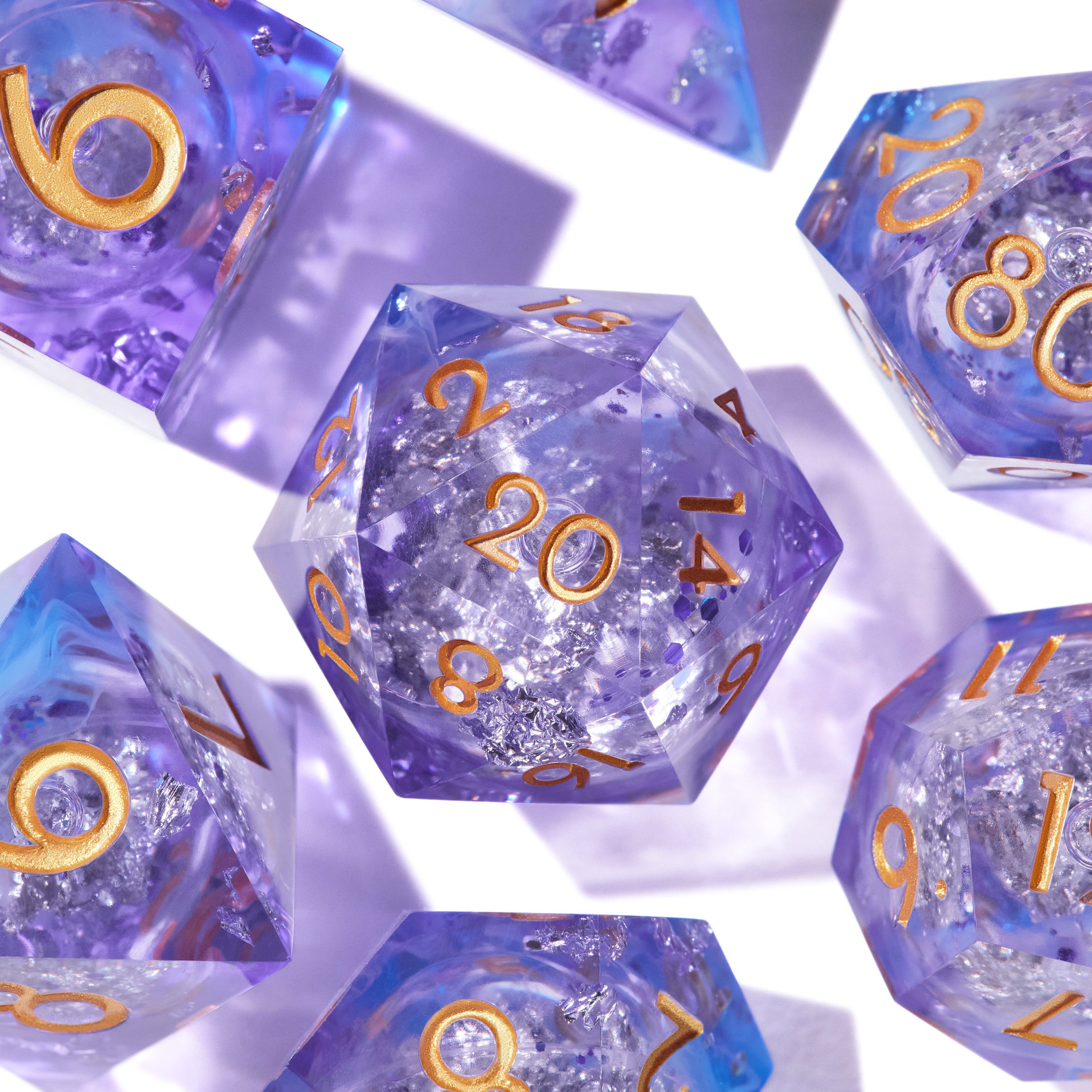 Lavender Crystal Liquid Core Dice Set