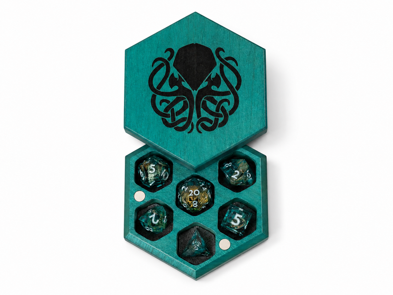 Cthulhu Solid Wood Dice Box Turquoise